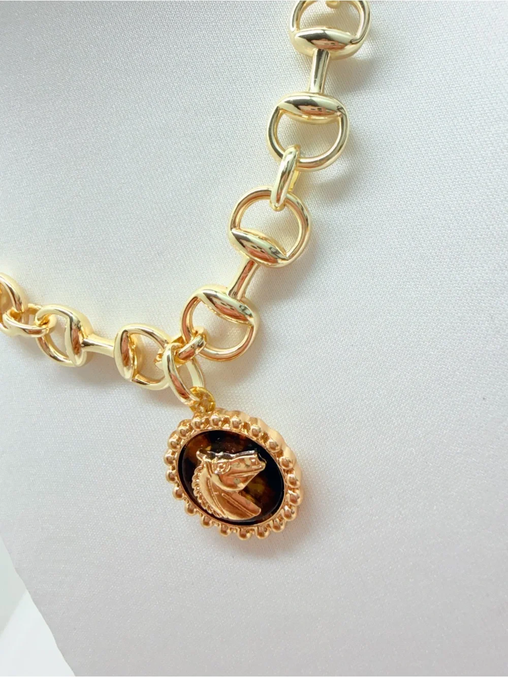 14k gold plated Horse bit Necklace & horsebit links with Horse pendant